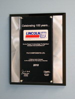 Lincoln Industrial Corp. distributor award - Celebrating 100 Years